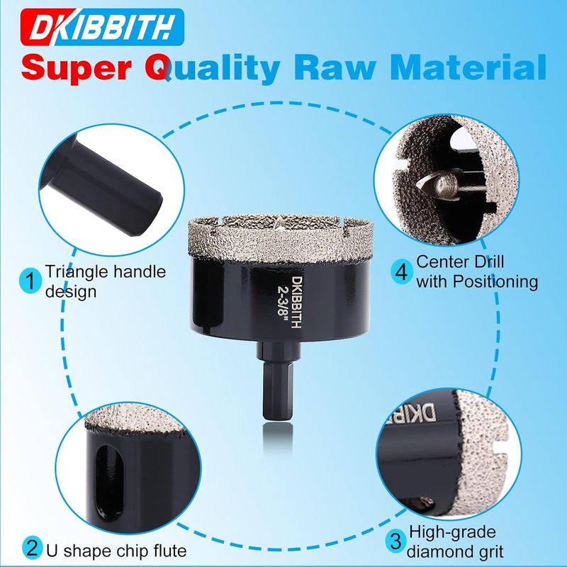 DKIBBITH 2-3/8" Diamond Hole-Saw Bits with Pilot Drill Bit - 2-3/8" Diamond Tipped Tile Hole Saws with Guiding Bit for Porcelain Tile Ceramic Pottery Granite Stone Glass Bottles 60mm. - Image 4